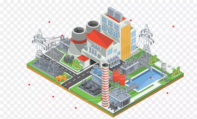 核电站等距投影发电站-智能城市