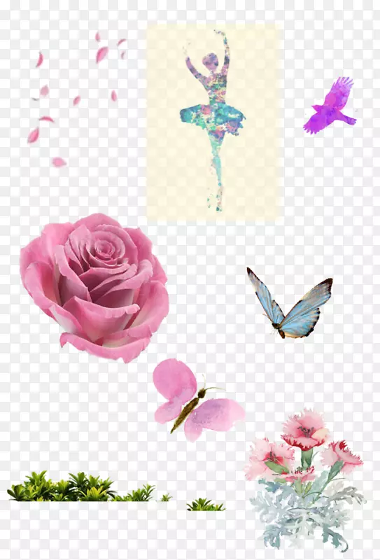 花卉设计芭蕾舞蹈艺术玫瑰家庭水彩画-巴西水彩画