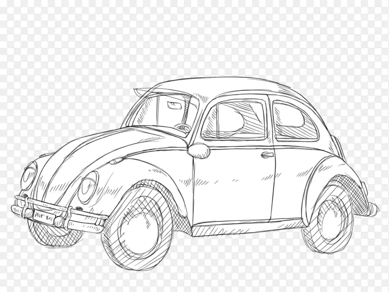 大众甲壳虫汽车设计素描