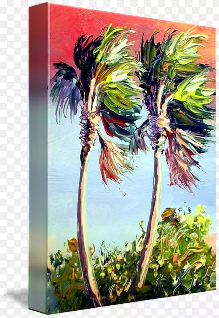 槟榔科丙烯酸涂料现代艺术水彩画棕榈叶