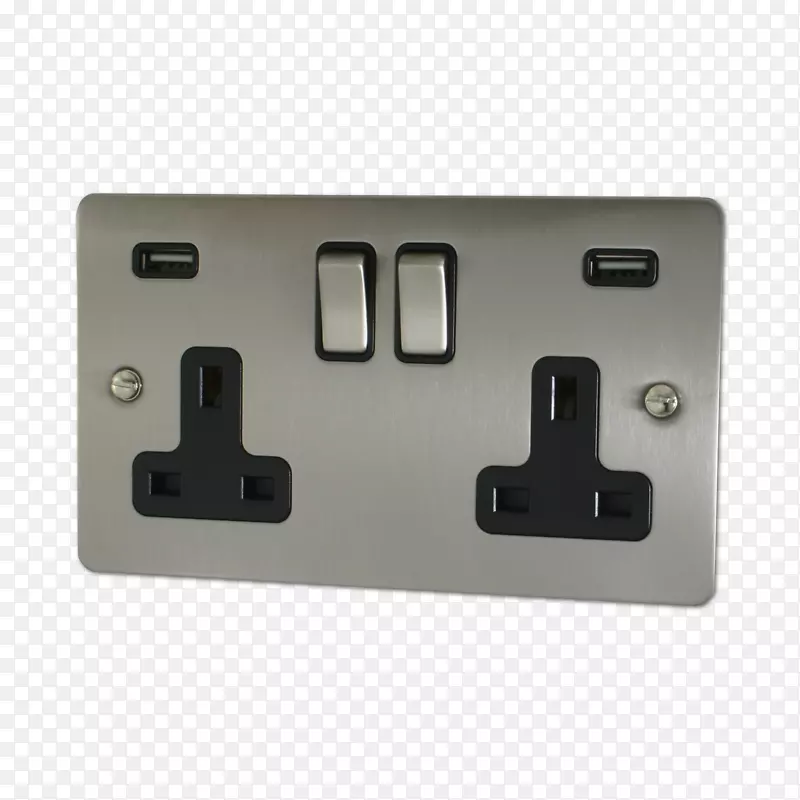 交流电源插头和插座，刷过的金属电器开关，usb调光器.usb