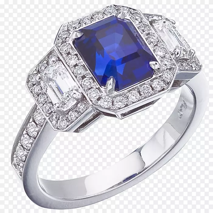 蓝宝石订婚戒指金刚石切割蓝宝石