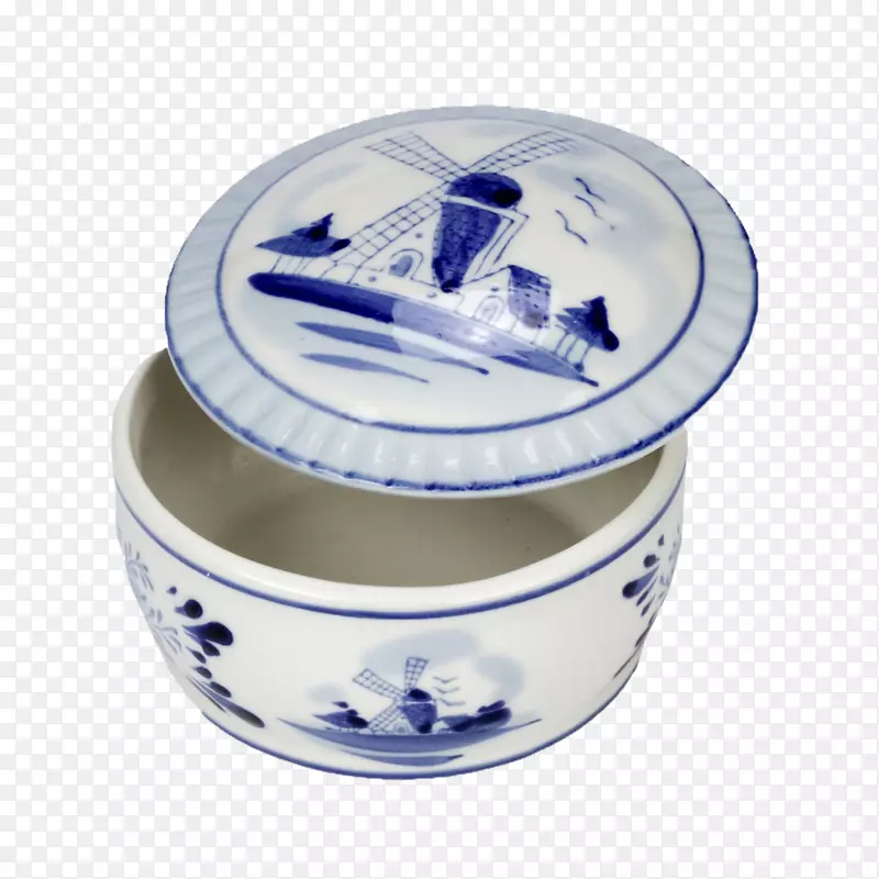 蓝白色陶器盖子设计