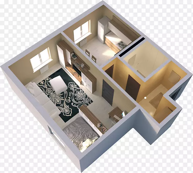 公寓鹿园出租房屋-三维平面图
