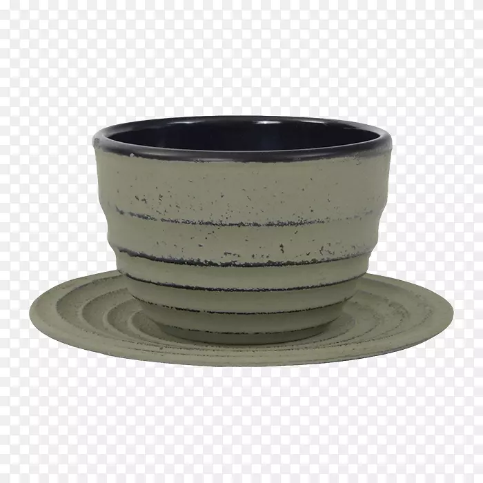 茶杯绿色碟白铁盘
