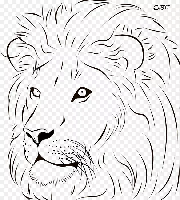 狮子虎线画剪贴画-狮子