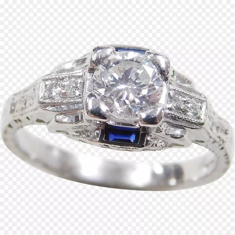 结婚戒指蓝宝石珠宝银戒指