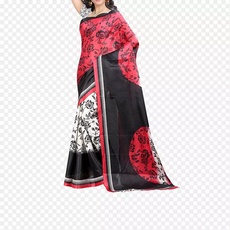 bhagalpuri丝绸sari上衣红色
