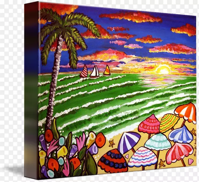 油画帆布印刷艺术丙烯酸颜料沙滩日落