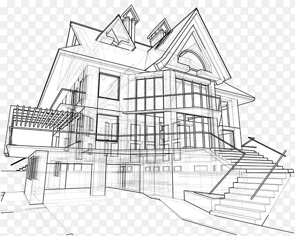 建筑素描房屋建筑