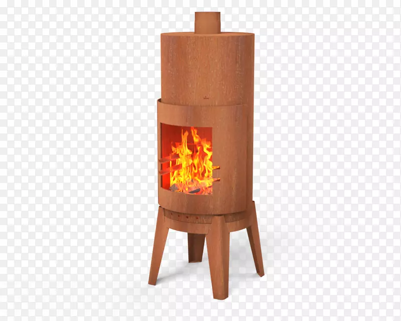 木材炉灶，耐候钢烤肉，壁炉，花园，烧烤