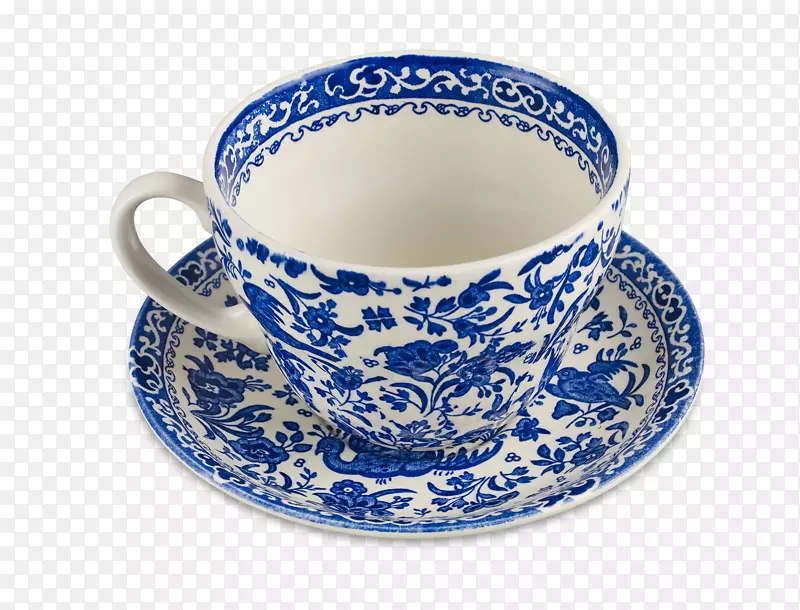 咖啡杯浓咖啡陶瓷碟蓝白陶杯