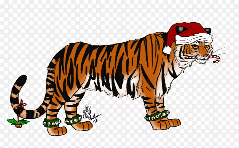 老虎圣诞猫圣诞老人夹艺术-虎跑