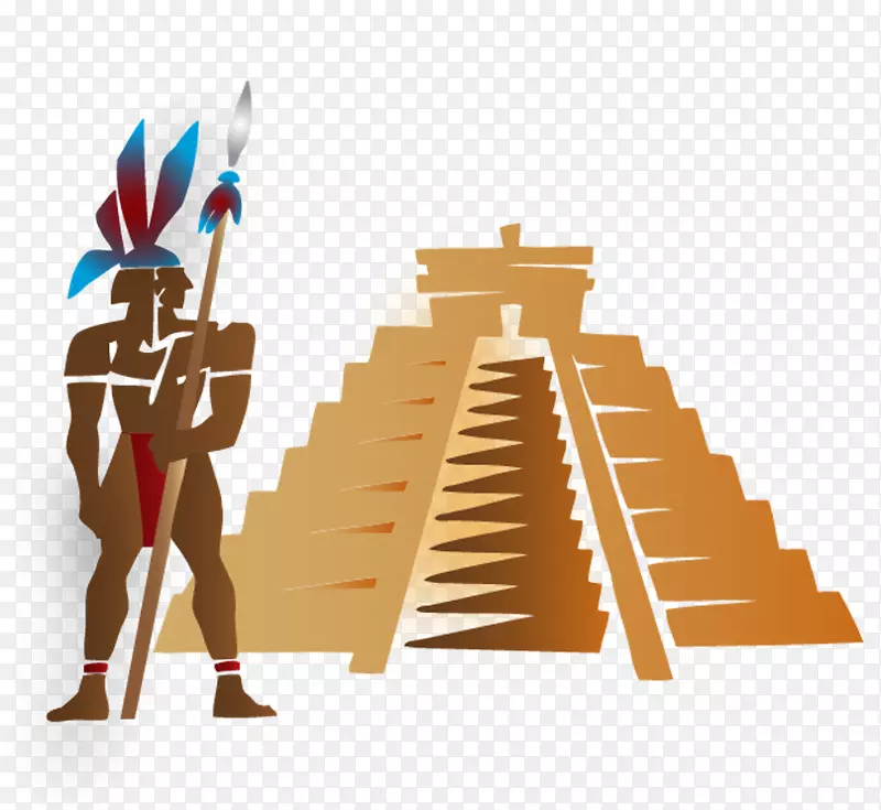 中美洲金字塔人类行为卡通设计