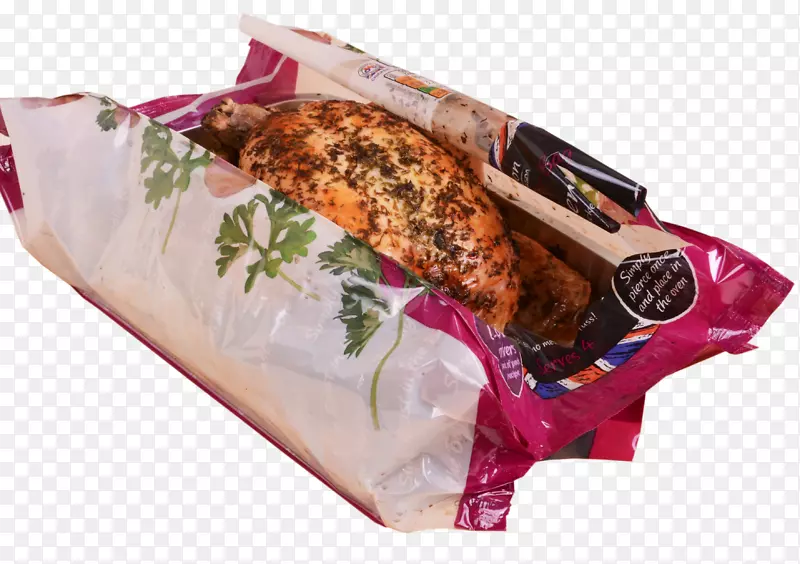 鸡肉作为食品包装和标签烘焙.Frango assado