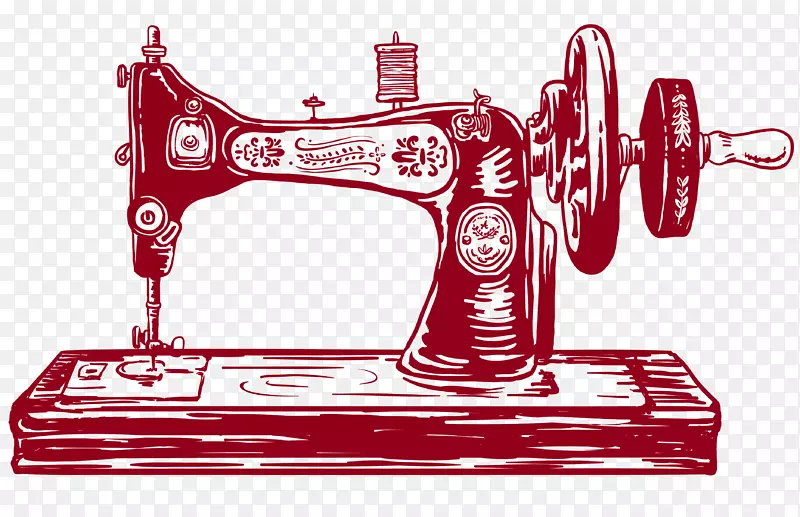 缝纫机，机器，绣花，纺织品.复古插图