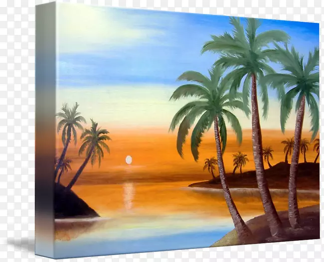 加勒比海画槟榔科热带度假绘画