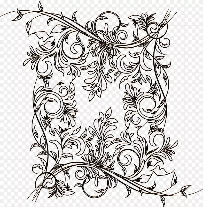 花卉设计画单色白线艺术设计