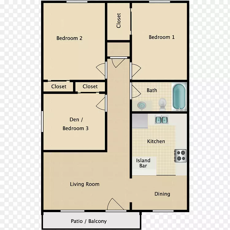 平面图房，卧室，艾尔帕文公寓-房屋