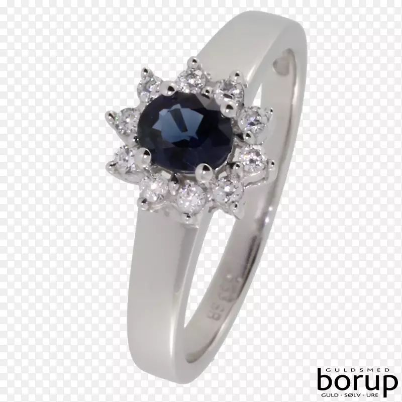 蓝宝石结婚戒指钻石蓝宝石