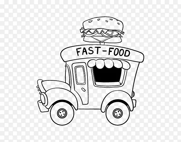 汉堡热狗着色书画食品卡车黑白食物