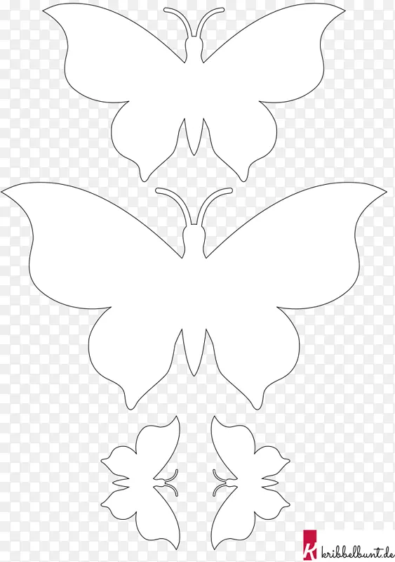 毛茸茸的蝴蝶植物茎叶线艺术剪贴画