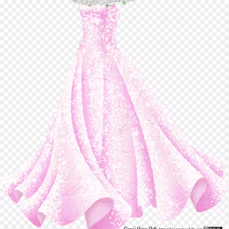 晚礼服，胸衣，纸娃娃-粉红色长袍