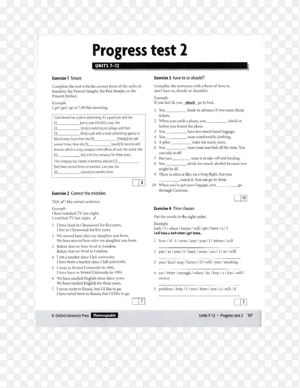 单元测试手册进度测试文件-英文文件。新社论。中级前。教书