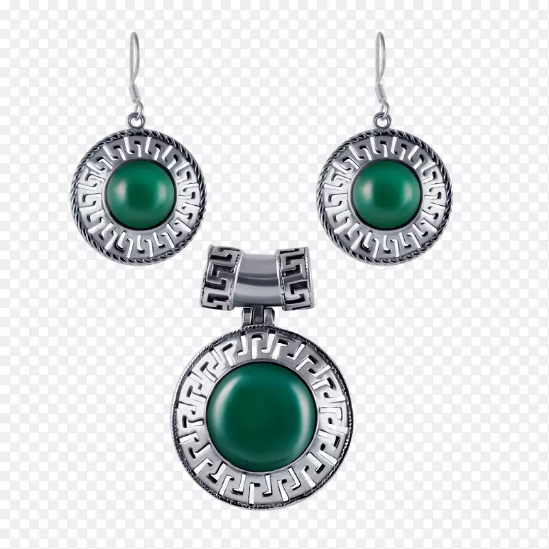 翡翠耳环玉绿色魅力和吊坠-印度珠宝