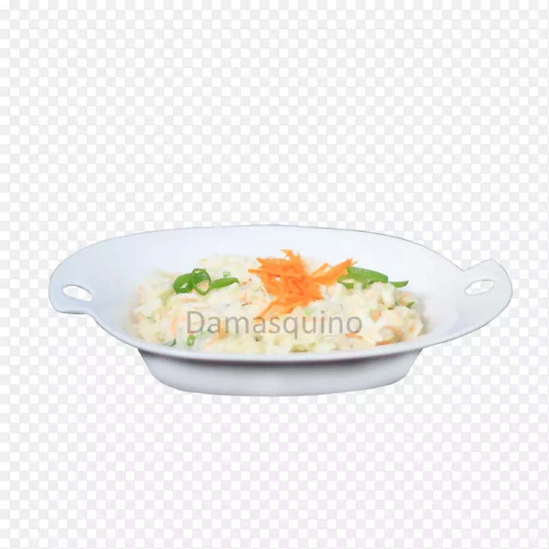 烹调的米饭装饰碗菜.盘子