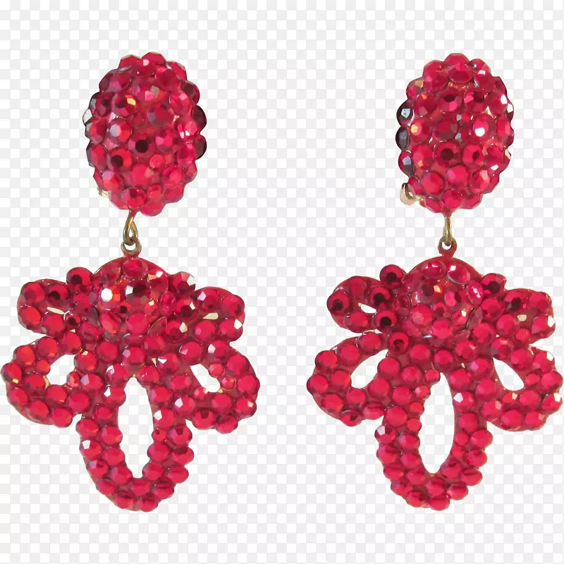 红宝石耳环体珠宝珠紫红色-红宝石