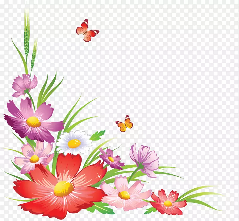 花卉设计花蝴蝶剪贴画-花