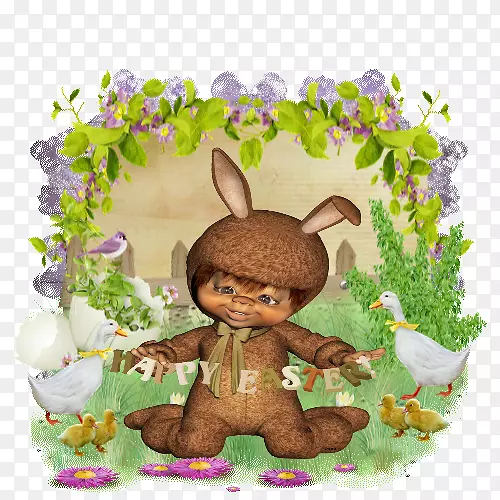 复活节兔子毛绒玩具&可爱的玩具花花