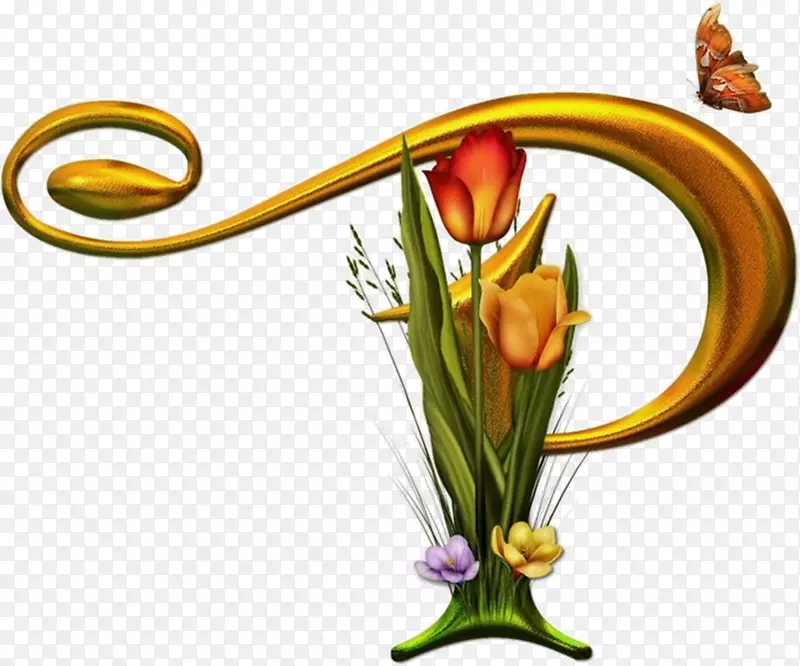 蝴蝶字母表字母花卉设计字体-123 rf