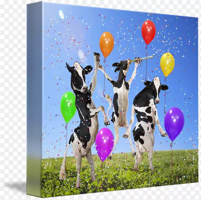 牛群幸福奶牛气球生日贺卡和便条卡-荷斯坦弗里西亚牛