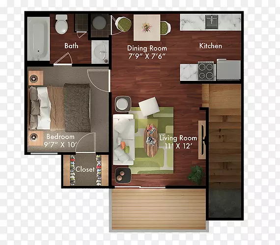 雨树公寓，住宅，卧室，房地产平面图-公寓