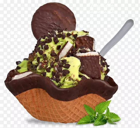 巧克力冰淇淋圣代冰淇淋圆锥形巧克力薄荷