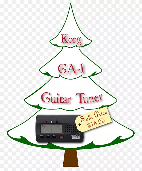 圣诞树装饰剪贴画展台上的吉他