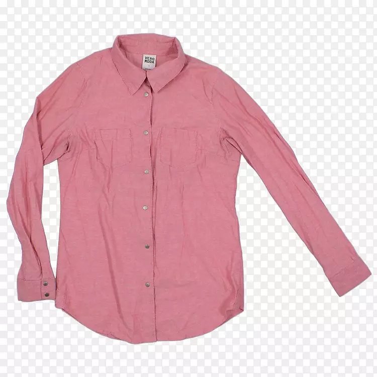 衬衫粉红色m领扣袖-休闲连衣裙