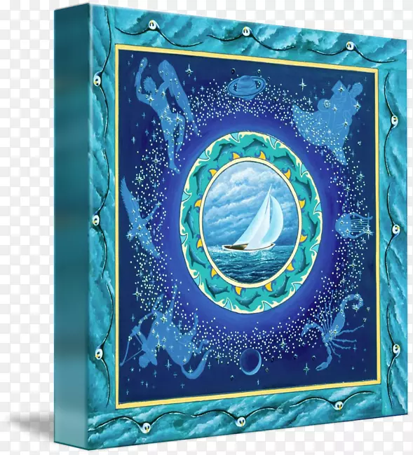 画框绿松石有机体墙图案.水手架
