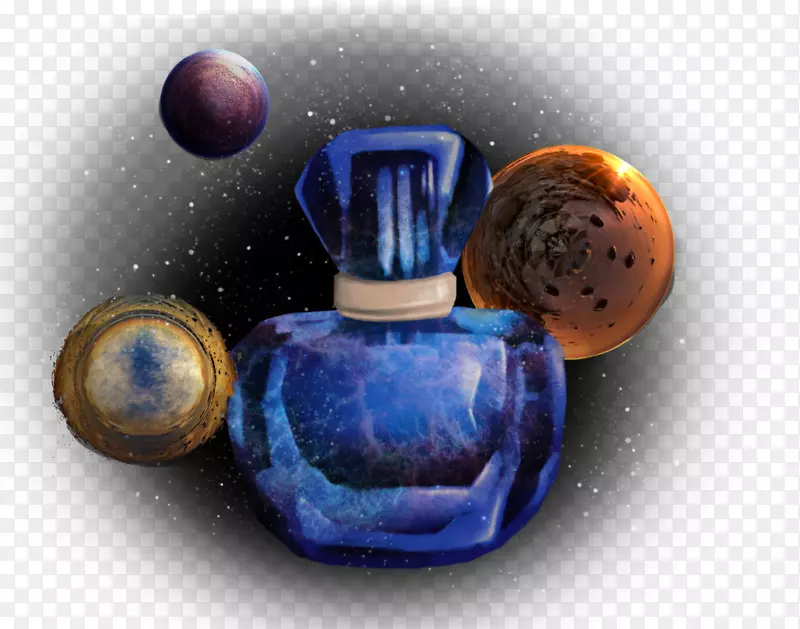 香水，玻璃瓶，钴蓝液体.香水
