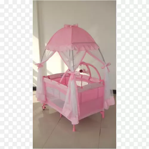 婴儿床，床架，蚊帐和昆虫屏风，粉红色的m-蚊子