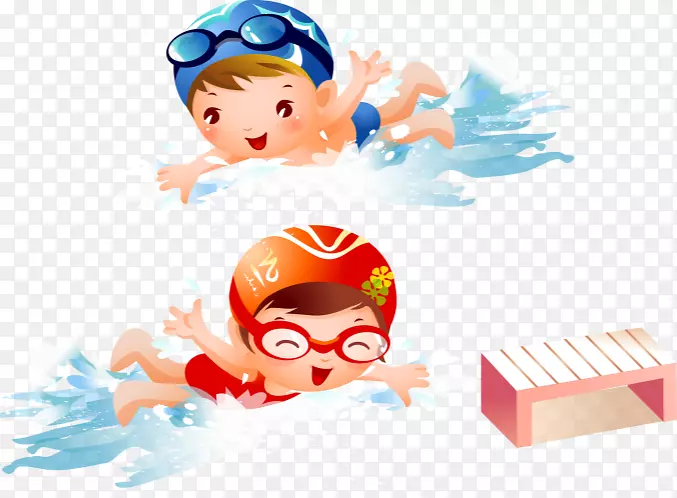 游泳儿童剪贴画-游泳