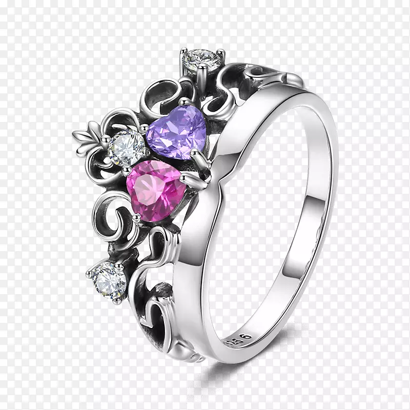 紫水晶银结婚戒指铂银