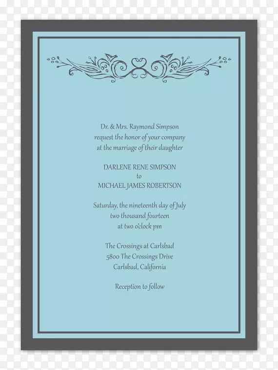婚礼邀请函图片框使字体-蓝色婚礼邀请函