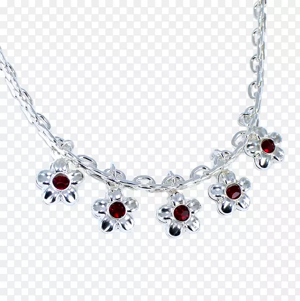 宝石银项链魅力和吊坠珠宝-红宝石