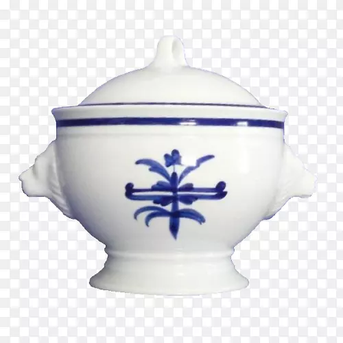 陶瓷盖子蓝色和白色陶器餐具.托瓦利亚
