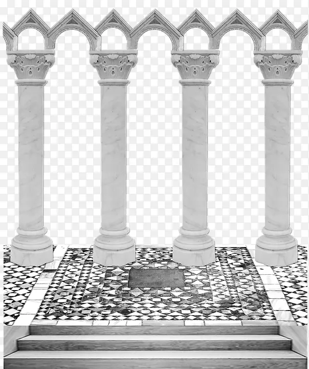 诺曼柱建筑拱廊-柱