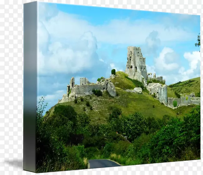 山景中世纪历史遗址中世纪建筑摄影-城堡水彩画