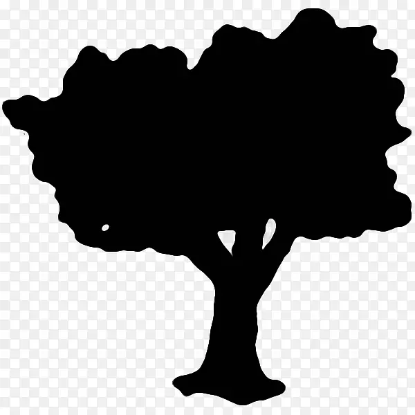 树木黑色剪影白色剪贴画-树